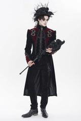 Black Stand Collar Long Sleeves Embroidered Color-Blocked Buckled Zippered Men's Gothic Palace Jacket - Product - 6
