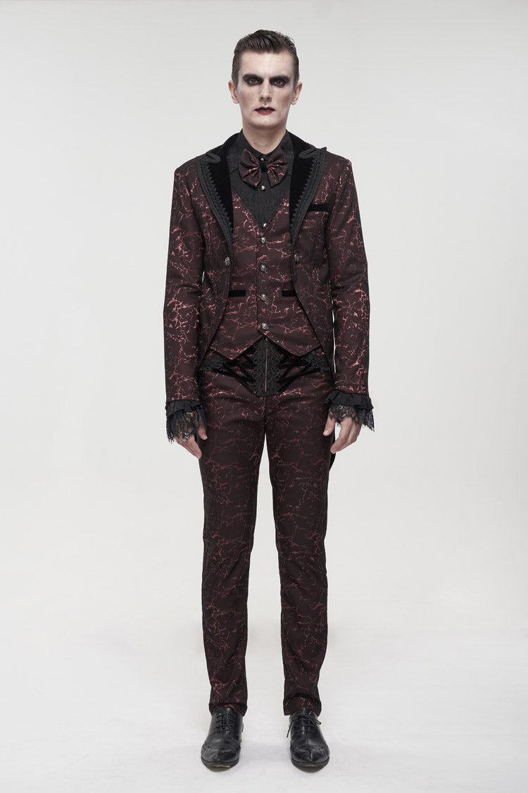Red Bright Pattern Printed Decoration Men's Gothic Tailcoat - Product - 3