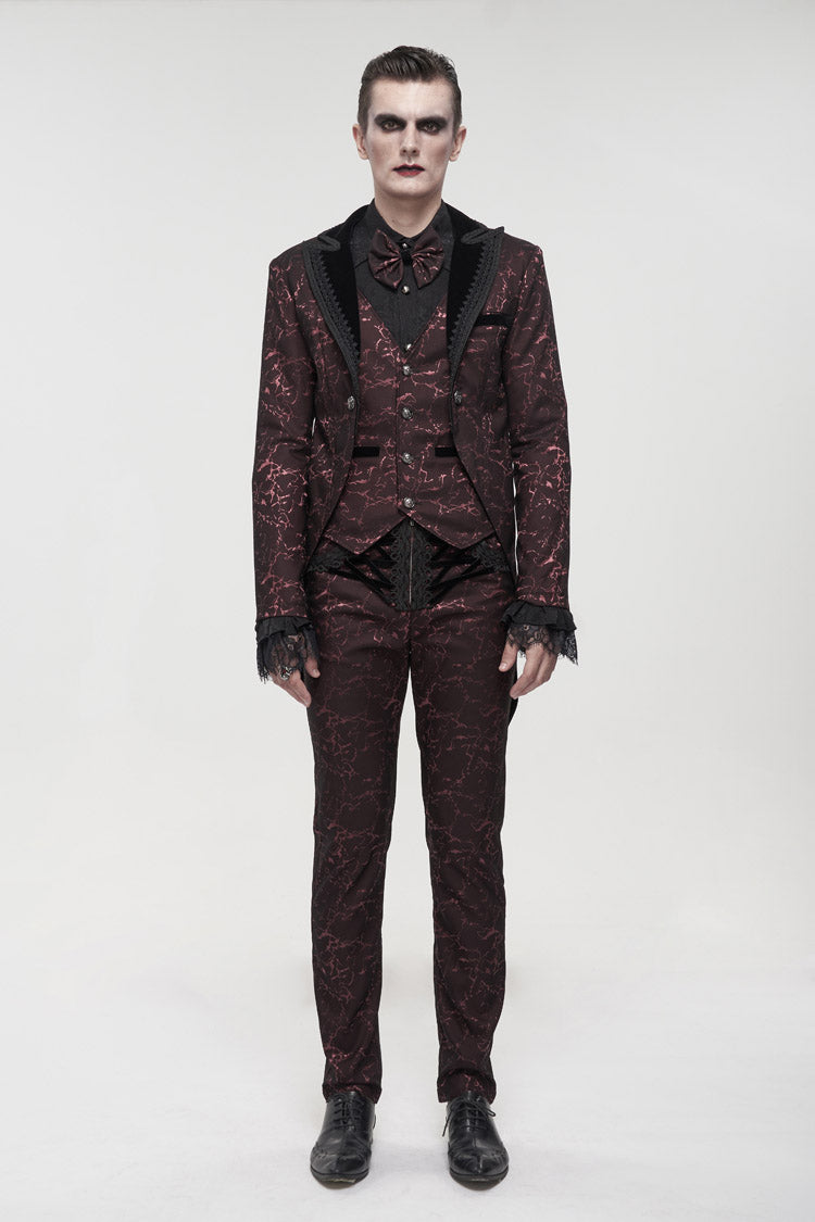 Red Bright Pattern Printed Decoration Men's Gothic Tailcoat - Product - 3