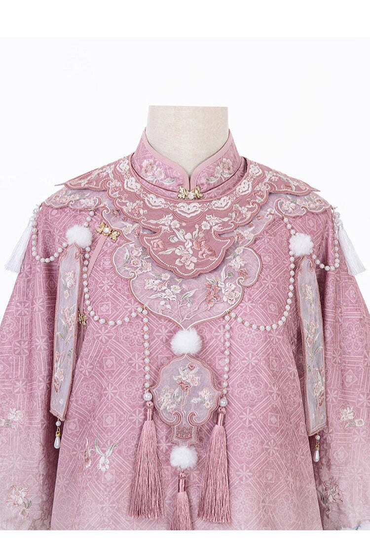 Pink Round Collar High Waisted Embroidery Women's Elegant Hanfu Dress Full Set - Product - 8
