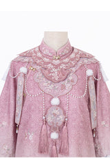 Pink Round Collar High Waisted Embroidery Women's Elegant Hanfu Dress Full Set - Product - 8