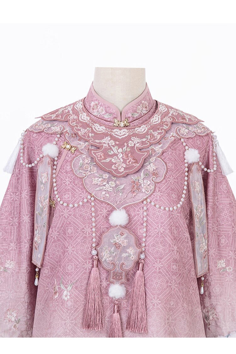 Pink Round Collar High Waisted Embroidery Women's Elegant Hanfu Dress Full Set - Product - 8
