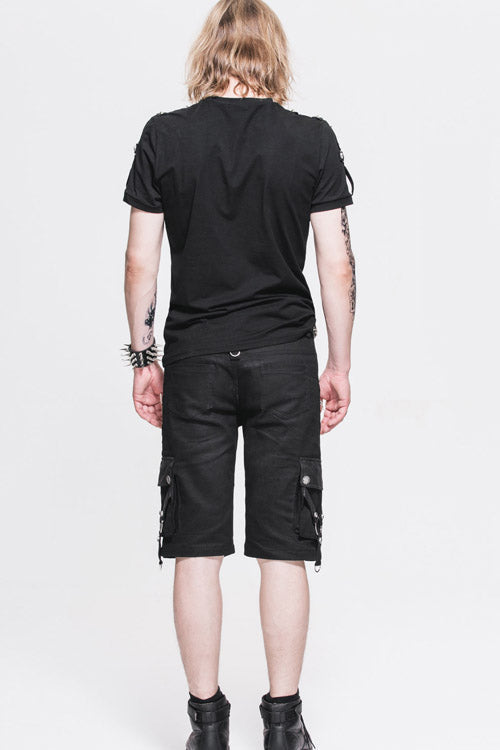 Black Punk Rock Adjustable Zippered Summer With Loops Shorts Mens Pants - Product - 5