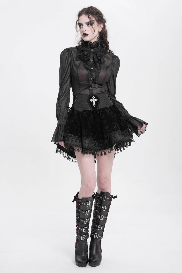 Black Cross Tassel Print Women's Gothic Skirt - Product - 12