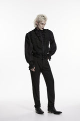 Black Embroidered Spliced Slim Men's Gothic Pants - Product - 3