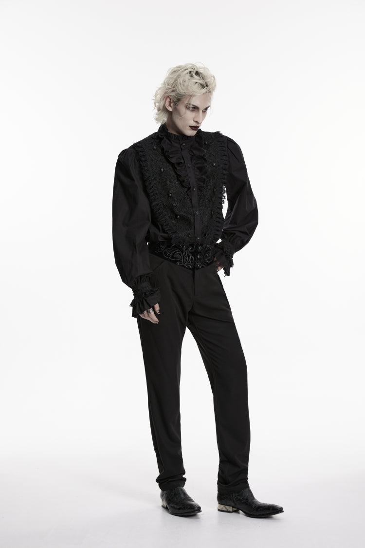 Black Embroidered Spliced Slim Men's Gothic Pants - Product - 3
