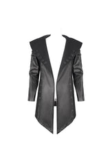 Black Irregular Eyelet Men's Gothic Jacket With Hood - Product - 9