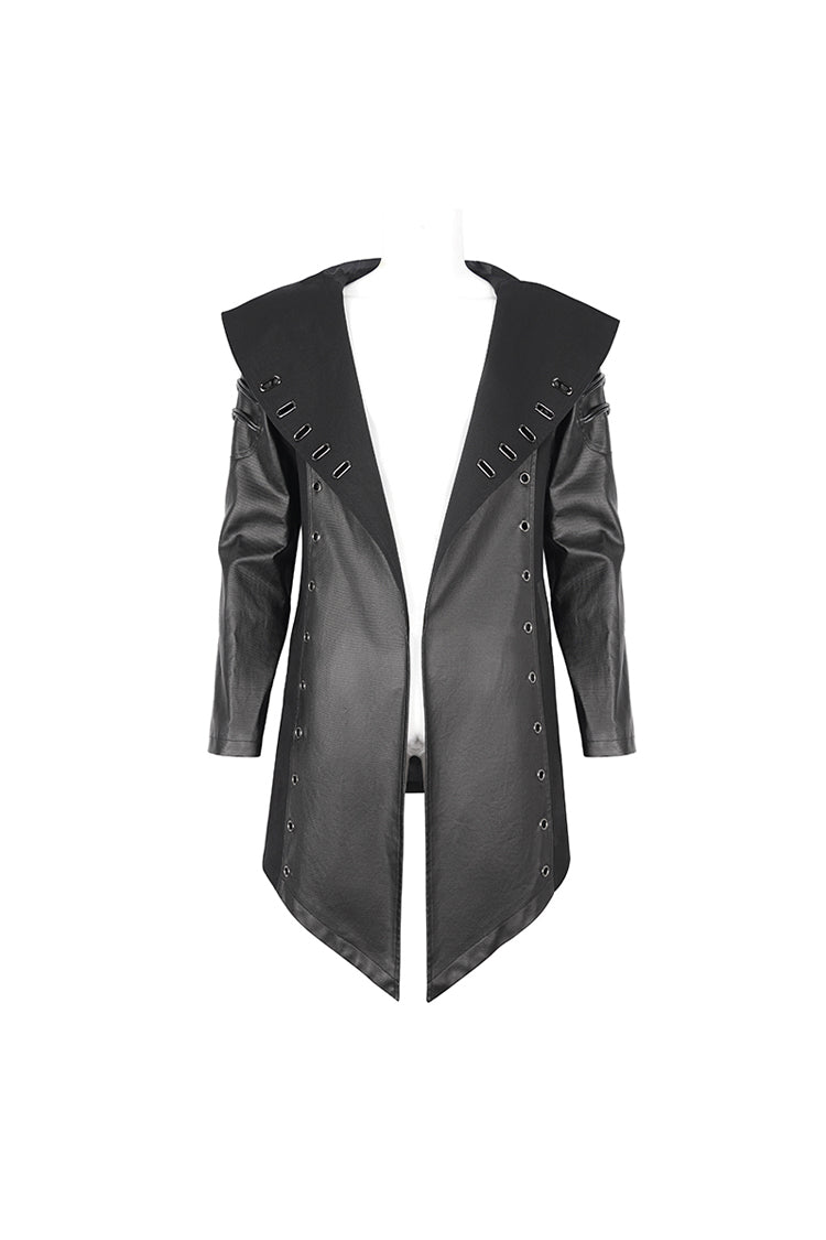 Black Irregular Eyelet Men's Gothic Jacket With Hood - Product - 9