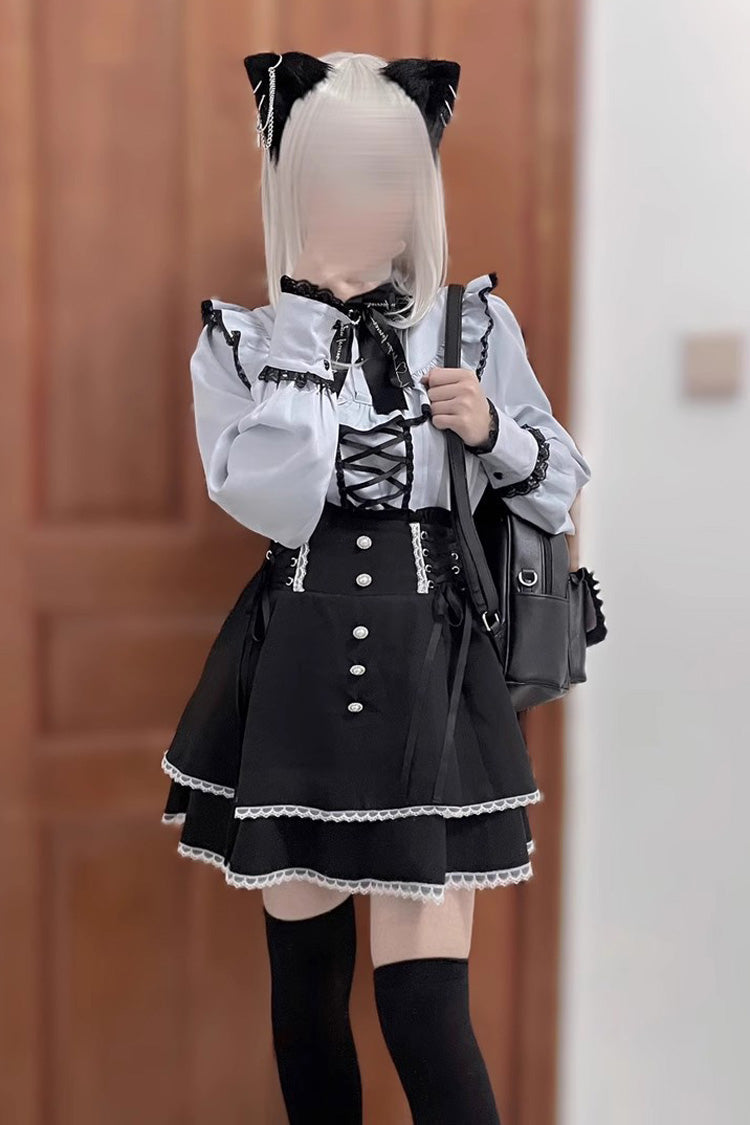 Jirai Kei High Waisted Bowknot Lace Lace-Up Sweet Lolita Skirt 2 Colors - Product - 4