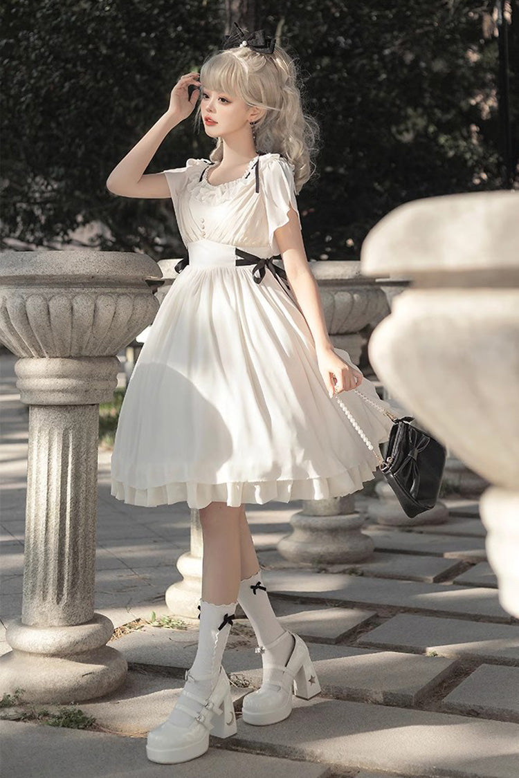 White Moonlight March Chiffon Short Sleeves Ruffle Sweet Lolita Dress - Product - 7