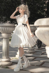 White Moonlight March Chiffon Short Sleeves Ruffle Sweet Lolita Dress - Product - 7