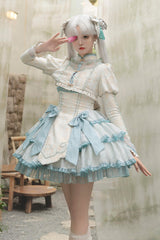 Light Green Multi-layer Ruffle Embroidery Bowknot Chinese Style Sweet Lolita Jsk Dress - Green - 1