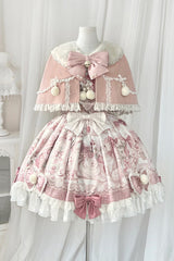 Pink [Sweet Dessert Cat] Print Ruffle Bowknot Lace Sweet Princess Lolita Dress Set - Pink - 1