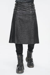 Black Print Chain Multi Buckle Men's Gothic Skirt - Black - 1