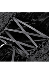 Black Square-Cut Collar Short Puff Sleeves Lace Patchwork Velvet Lace-Up Women's Gothic Vintage Dress - Product - 14