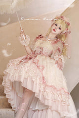 Pink [Diane Rose] Short Sleeves Multi-Layered Jacquard Ruffle Hanayome Cardigan Bowknot Lace Sweet Lolita Dress - Product - 6