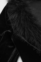 Black V Collar Long Sleeves Faux Fur Spliced Lace-Up Women's Gothic Cardigan - Product - 5