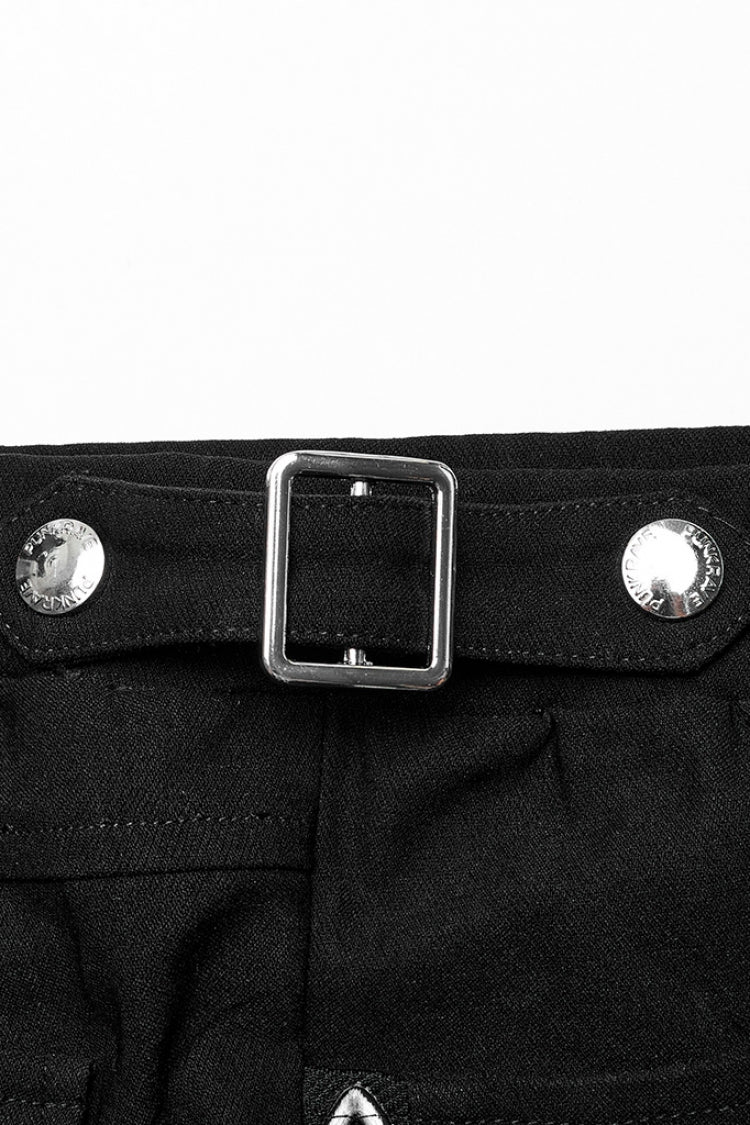 Black Slim Silver Chain Metal Rivets Women's Steampunk Military Leggings - Product - 5