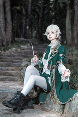 Green [Theocratic Messenger] Embroidery Classic Military Gorgeous Handsome Ouji Lolita Coat Blouse Shorts Set - Product - 4