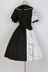 Black/White Stitching Chinese Style Bamboo Print High Waisted Sweet Lolita Dress - Product - 8
