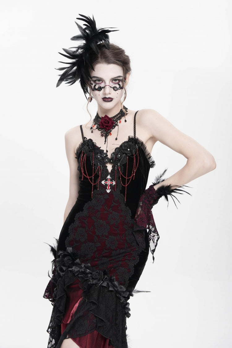 Red Off Shoulder Sleeveless Hanayome Embroidered Lace Women's Gothic Jsk Dress - Product - 13