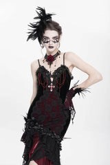Red Off Shoulder Sleeveless Hanayome Embroidered Lace Women's Gothic Jsk Dress - Product - 13