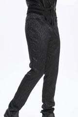 Black Floral Print Embroidery Branded Zip Men's Gothic Pants - Product - 8