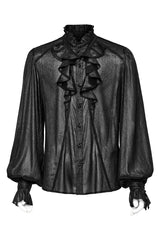 Black Stand Collar Jacquard Ruffle Men's Gothic Blouse - Product - 7