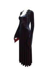 Black/Red Embroidered Fringe Flared Sleeve Long Women's Gothic Dress - Product - 6
