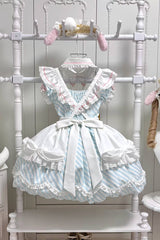 [Puppy Pastry Chef] Lapel Collar Printed Ruffled Embroidered Bow Lace Asymmetric Sweet Lolita Dress 3 Colors (Yellow, Blue, Pink) - Product - 3