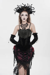Black Lace-Up Women's Gothic Embroidered Tassels  Overbust Corset - Product - 9