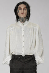 White Punk Turtleneck Dragon Scale Jacquard Long Lantern Sleeves Lace Edge Men's Shirt - Product - 2