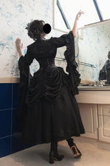 Black [Sleepwalking] Long Hime Sleeves Stitching Lace Plus Size Gothic Elegant Lolita Skirt Set - Product - 10