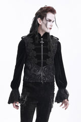 Black Stand Collar Sleeveless Floral Crochet Zipper Men's Gothic Vest - Product - 8