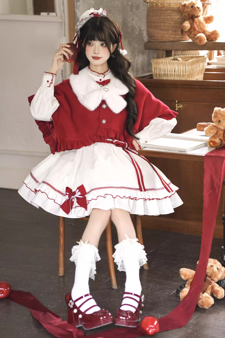 Red/White Red Vow Stand Collar Long Sleeves Multi-Layered Ruffled Bow Sweet (Dress Only) detail view 5