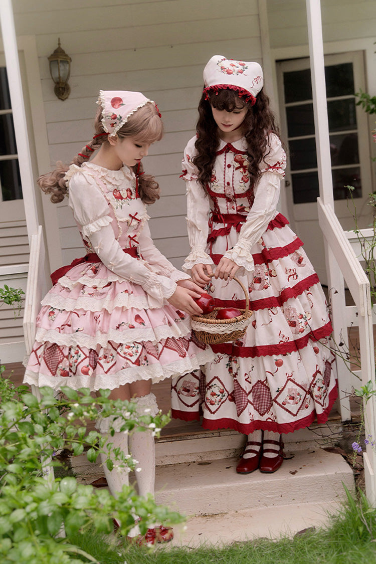 Pink Triple-Layered [Apple Orchard] Print Ruffle Embroidery Sweet Lolita Short Skirt - Product - 8