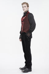 Red Embossed Feather Men's Gothic Waistcoat - Product - 5
