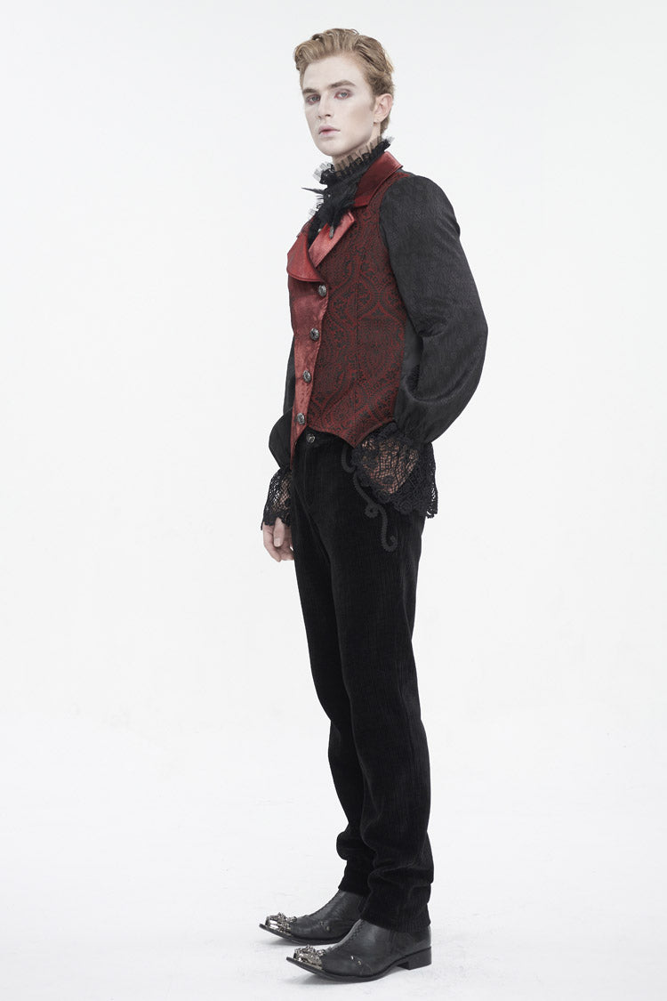 Red Embossed Feather Men's Gothic Waistcoat - Product - 5