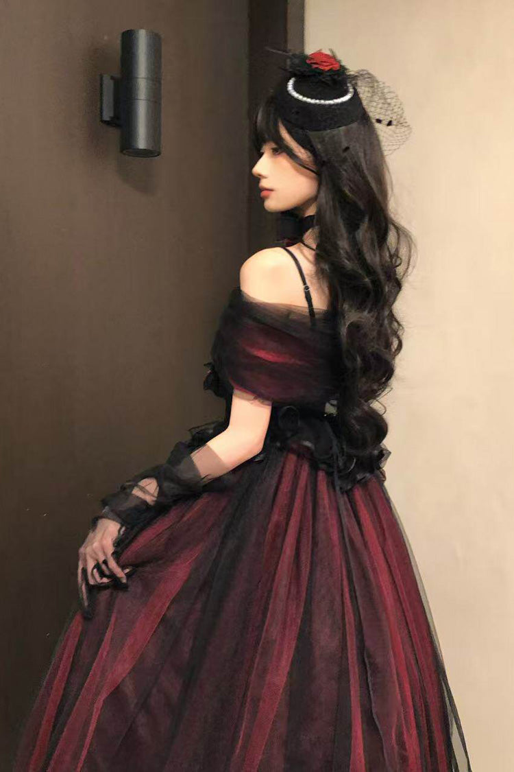Black/Red [Sanglin’s Tribute] Off Shoulder Ruffled Gothic Lolita Dress - Product - 11