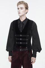 Black Velvet Irregular Splice Corduroy Men's Gothic Waistcoat - Product - 2