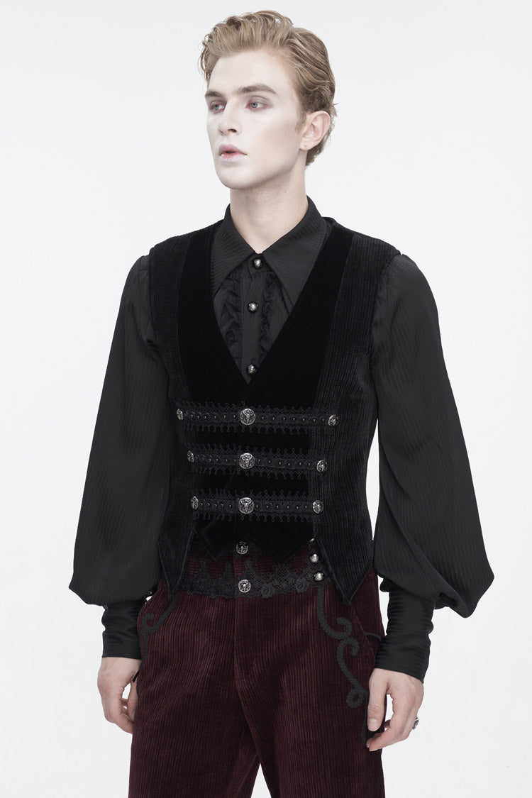 Black Velvet Irregular Splice Corduroy Men's Gothic Waistcoat - Product - 2
