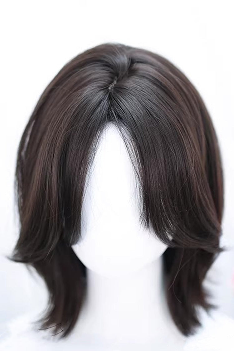 Black Tea Brown Shoulder Length Sweet Lolita Wig with Curtain Bangs - Product - 2