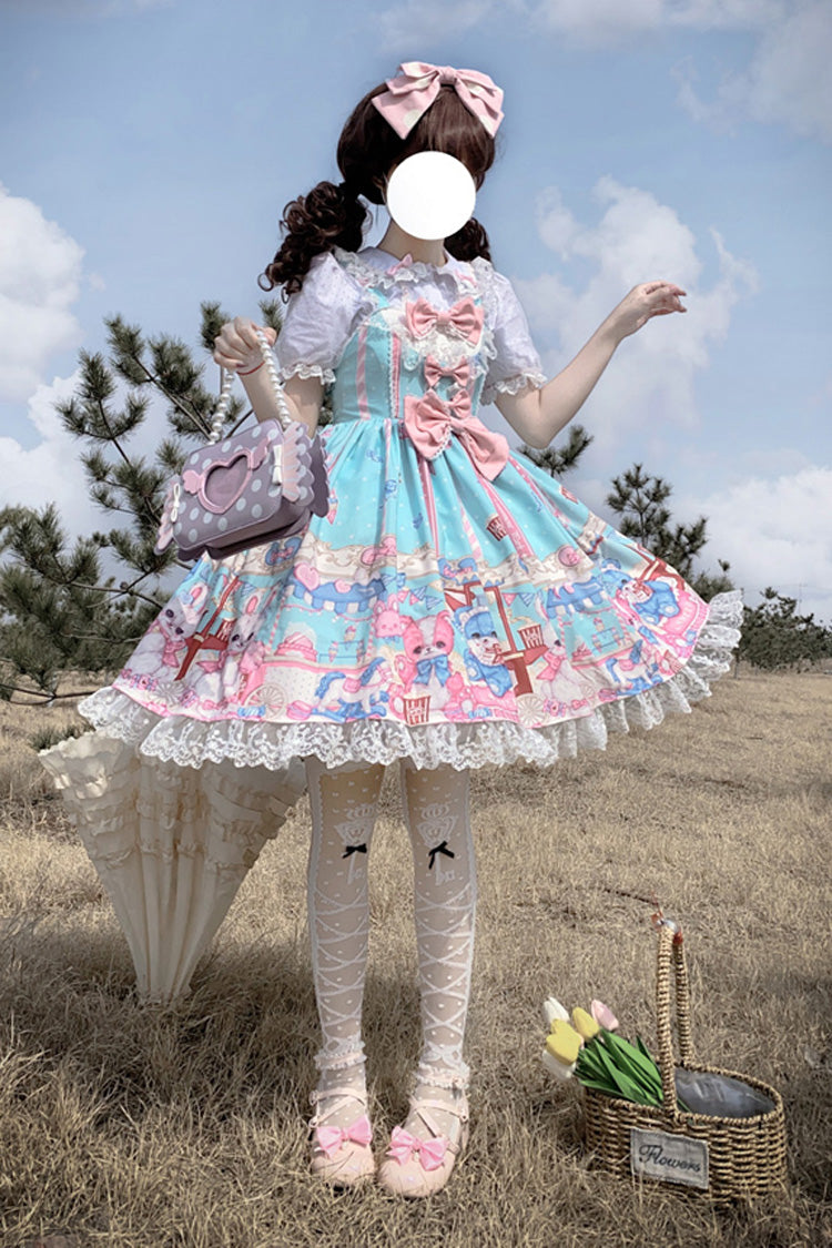 Green Doll Playground Print Ruffle Bowknot Sweet Lolita Jsk Dress - Product - 8