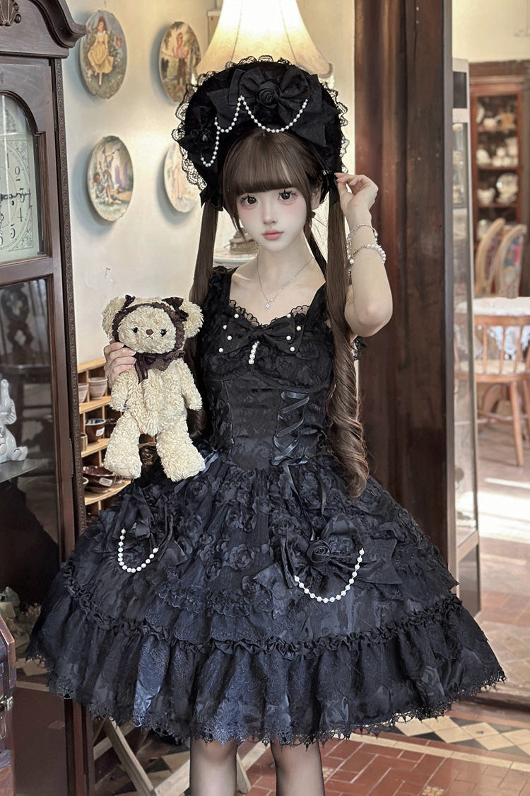 ブラック [Rose Princess] ノースリーブ フリル リボン レース レースアップ ゴシック バレエ ロリータ ジャンパースカート（JSK） 商品画像