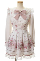 [Afternoon Tea] Long Sleeves Print Ruffle Bowknot Lace Sweet Jirai Kei Plus Size Dress 3 Colors - White - 2