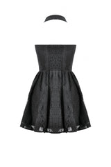Black Off Shoulder Halterneck Sleeveless Lace Women's Gothic Short Dress - Product - 13