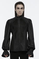 Black Long Puff Sleeves Lace Men's Gothic Blouse - Black - 1