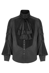 Black Stripes Long Sleeves Print Mens Gothic Blouse With Necktie - Product - 6