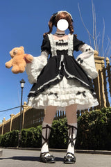 White/Black Long Hime Sleeves Ruffle Cardigan Bowknot Gothic Lolita Dress - Product - 2
