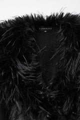 Black Plush Lapel Collar Long Sleeves Buckle Straps Women's Gothic Coat - Product - 5